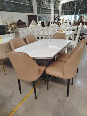 Comedor Moderno Mármol Blanco + 6 Sillas