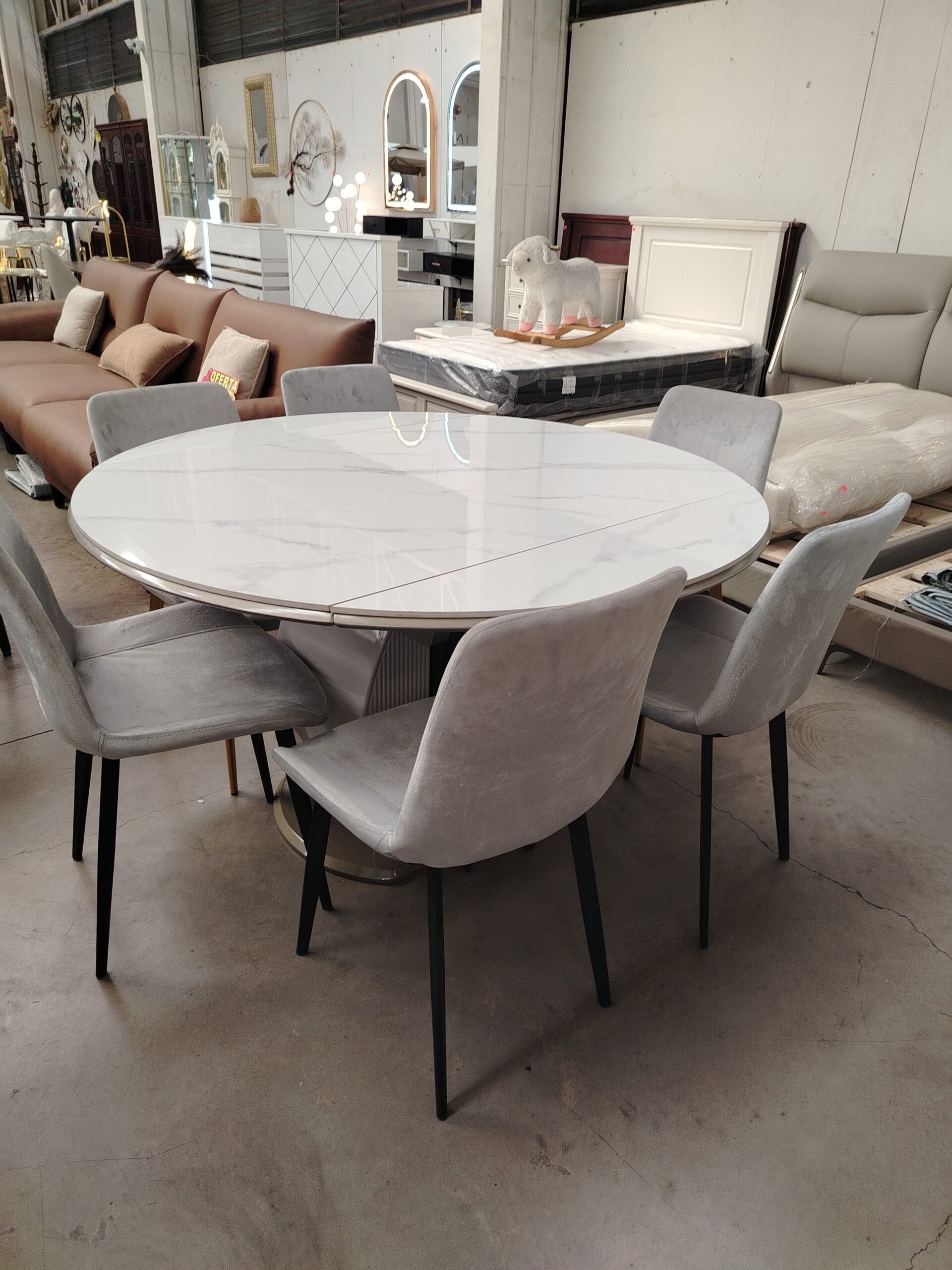 Comedor Redondo Extensible 6 Sillas Diseño Mármol - Imagen 2