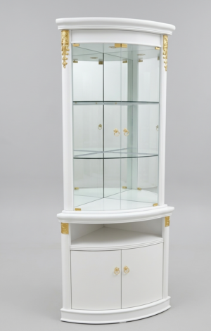 Vitrina Esquinera Blanca con Detalles Dorados