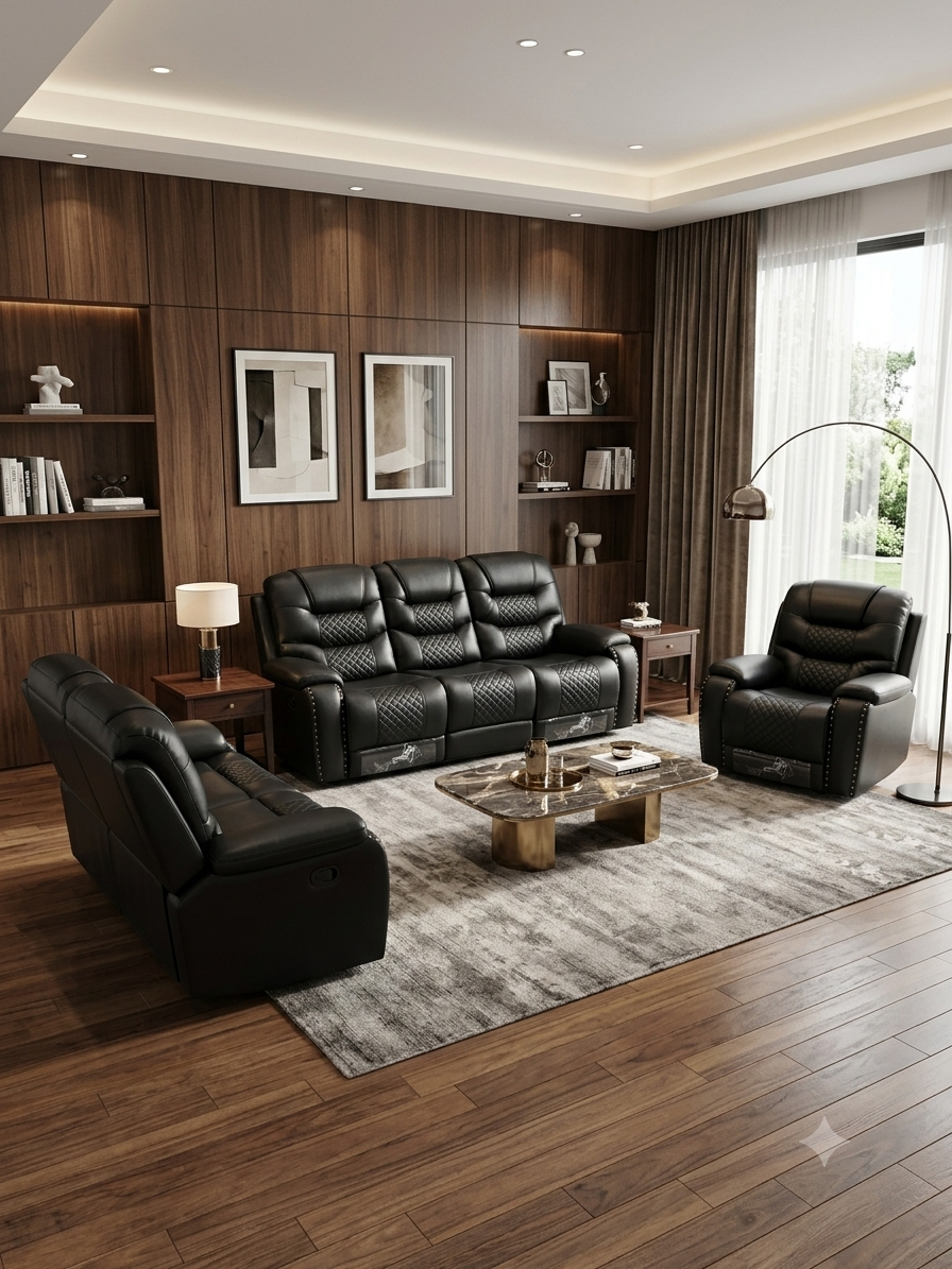 Juego de Living Bergere Premium (3-2-1) – Lujo, Diseño y Confort Absoluto. Color Negro